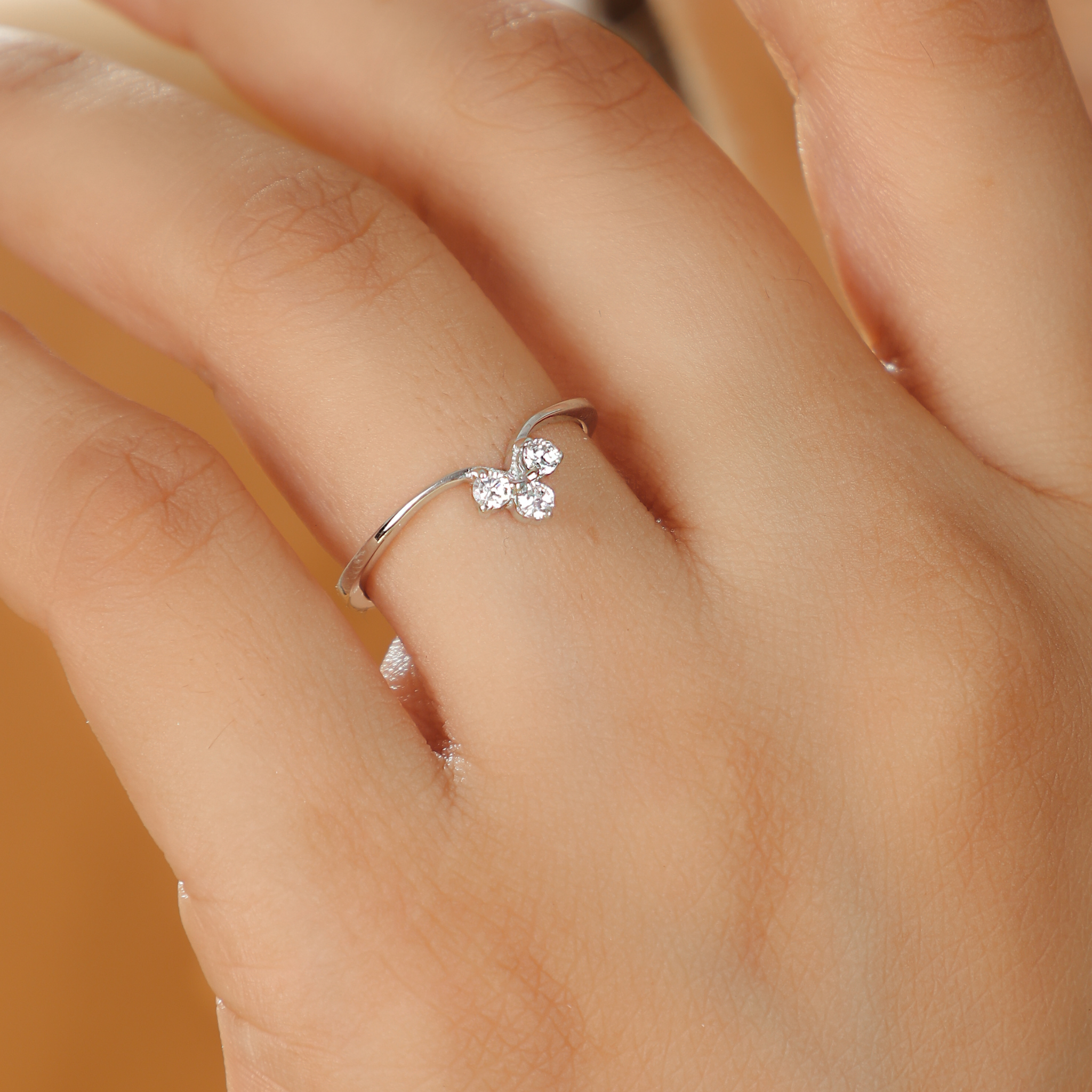 Tiny Crystal Ring for Her – Hallmarked 925 Sterling Silver White Gold Plated | Elegant & Delicate Jewelry